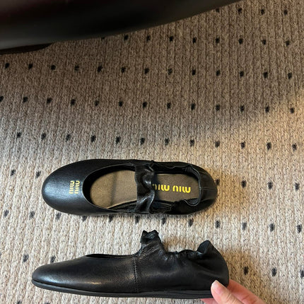 MIUMIU 26S BALLERINAS IN BLACK RUCHES NAPPA CALFSKIN
