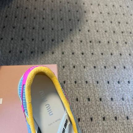 MIUMIU 26S THONG SANDALS IN MULTICOLOR SUEDE MIX TECH FABRIC