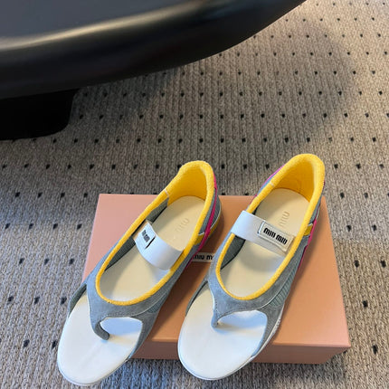MIUMIU 26S THONG SANDALS IN MULTICOLOR SUEDE MIX TECH FABRIC