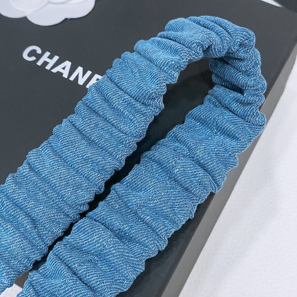 DOUBLE C ELASTIC BELT 30MM IN BLUE DENIM SQUARE GOLD BUCKLE BLACK LOGO