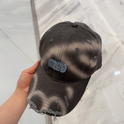 MIUMIU BASEBALL CAP IN DARK MOCHA BROWN DISTRESSED FABRIC STYLE 2