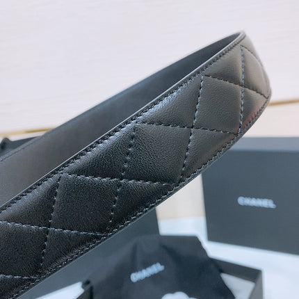 DOUBLE C 38MM IN BLACK QUILTED LAMBSKIN SILVER BUCKLE