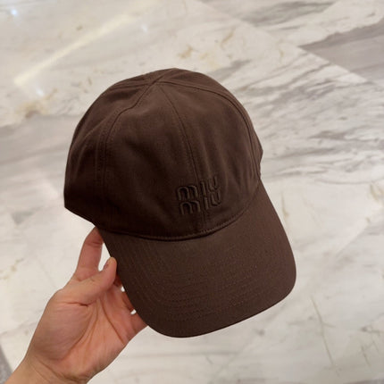 MIUMIU BASEBALL CAP IN DARK BROWN FABRIC EMBROIDERED LOGO STYLE 7