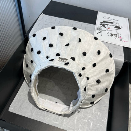 MIUMIU OPEN-TOP HAT IN WHITE WITH POLKA DOTS FABRIC