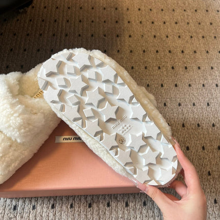 MIUMIU 26S SHEEPSKIN SLIPPERS IN WHITE