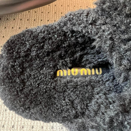 MIUMIU 26S SHEEPSKIN SLIPPERS IN BLACK