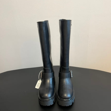 PRADA 25S HIGH-CUT PLATFORM BOOTS IN BLACK CALFSKIN WITH SILVER HARDWARE
