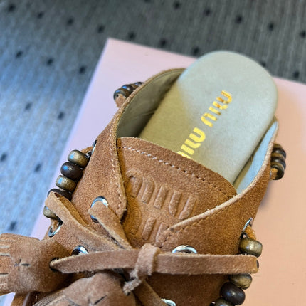 MIUMIU 26S MULES IN CARAMEL BROWN SUEDE