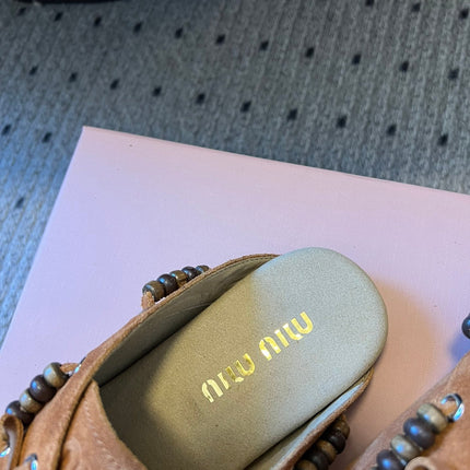 MIUMIU 26S MULES IN CARAMEL BROWN SUEDE