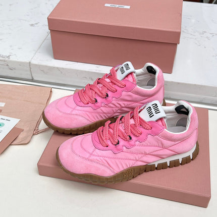 MIUMIU 26S SNEAKERS IN PINK FABRIC AND SUEDE
