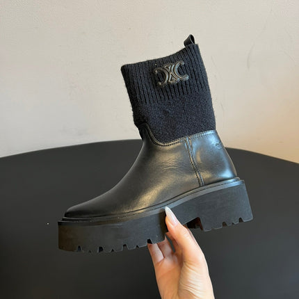 CELINE 26S ANKLE BOOTS 60 MM IN BLACK CALFSKIN AND WOOL