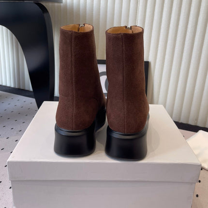 THE ROW ZIPPED ANKLE BOOT IN CHOCOLATE BROWN SUEDE