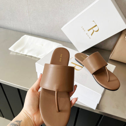 THE ROW 26S FLAT THONG SANDALS IN BROWN CALFSKIN