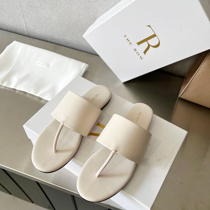THE ROW 26S FLAT THONG SANDALS IN WHITE CALFSKIN