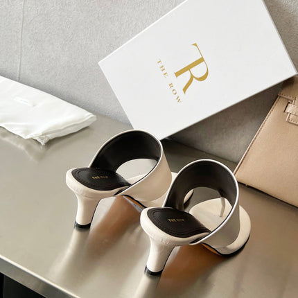 THE ROW 26S HEELED THONG MULES 60MM IN WHITE CALFSKIN