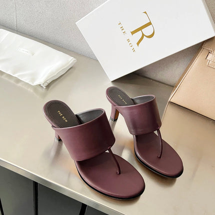 THE ROW 26S HEELED THONG MULES 60MM IN BURGUNDY RED CALFSKIN