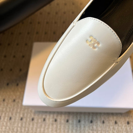 CELINE 26S FLAT LOAFERS IN WHITE LAMBSKIN