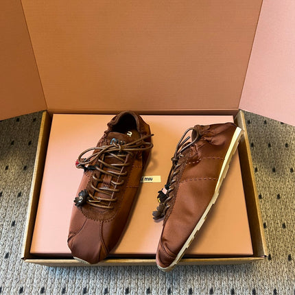 MIUMIU 26S SNEAKERS IN CHOCOLATE BROWN PLUME SATIN