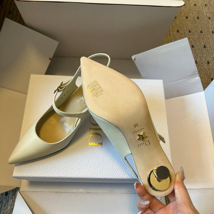 DIOR 26S SLINGBACK PUMP 90MM IN CREAM WHITE CALFSKIN GOLD HARDWARE