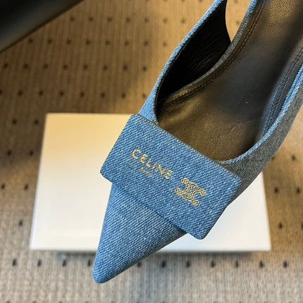 CELINE 26S HIGH-HEEL SLINGBACK 55 MM IN BLUE DENIM