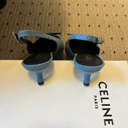 CELINE 26S HIGH-HEEL SLINGBACK 55 MM IN BLUE DENIM