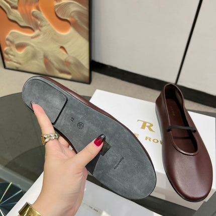 THE ROW 26S BALLET FLATS IN DARK BROWN CALFSKIN