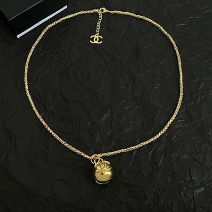 CHANEL 26S DOUBLE C LOGO SPHERE PENDANT CHAIN NECKLACE IN GOLD METAL 630892