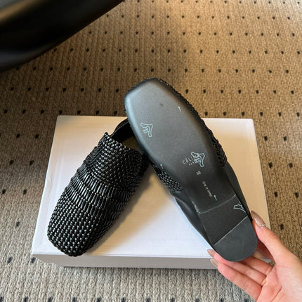 CELINE 26S LOAFERS IN BLACK WOVEN LAMBSKIN