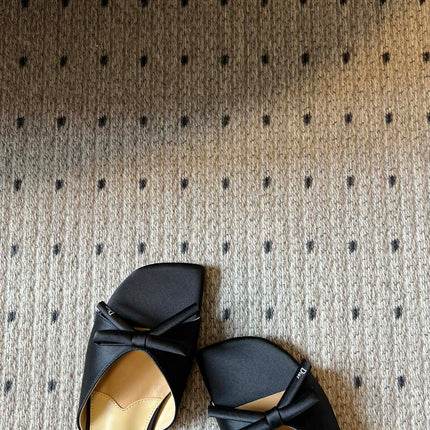 DIOR 26S OBLIQUE BOW MULE IN BLACK SATIN