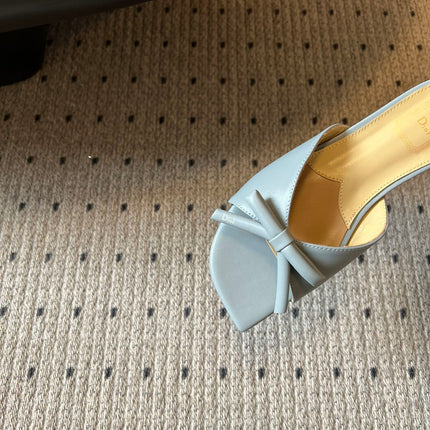 DIOR 26S OBLIQUE BOW MULE IN CLOUD BLUE CALFSKIN