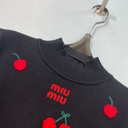 MIUMIU 26S CHERRY EMBROIDERED SWEATER 1475