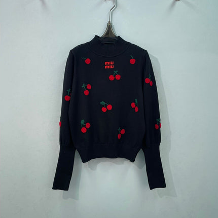 MIUMIU 26S CHERRY EMBROIDERED SWEATER 1475