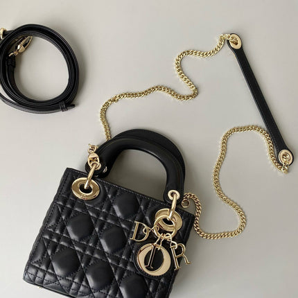 MINI MY LADY 17 BLACK CALFSKIN GOLD HARDWARE