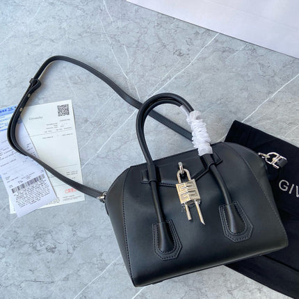 MINI 27 ANTIGONA LOCK BAG IN BLACK LAMBSKIN