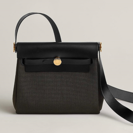 HM HERBAG ZIP 20 BLACK CALFSKIN & CANVAS GHW