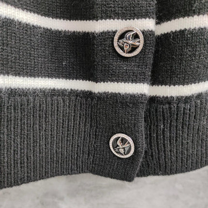 CC NAUTICAL CARDIGAN IN BLACK AND WHITE COTTON KNIT WITH STRIPED DESIGN WITH CC BUTTONS