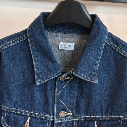 CLASSIC TRUCKER JACKET INDIGO DENIM CONTRAST STITCHING SILVER BUTTONS          Ask ChatGPT