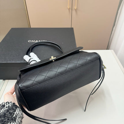 CHANEL QUILTED TOP HANDLE BAG 30 IN BLACK CALFSKIN GHW