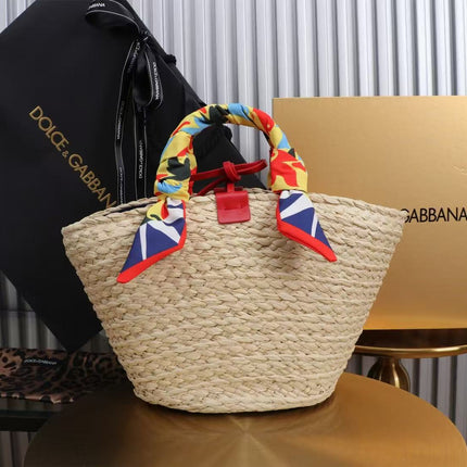 D&G HANDBAG 35 IN BEIGE MIX RED RAFFIA