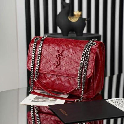 YSL MEDIUM NIKI BAG IN RED GLOSSY CALFSKIN AND HARDWARE
