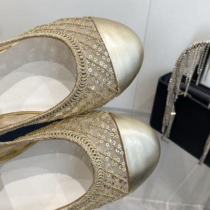 CHANEL 26S MARY JANE IN GOLD SEQUIN