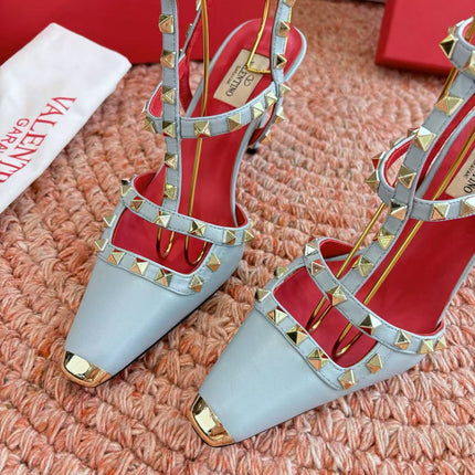 VALENTINO 26S OCKSTUD HEELS IN MINT GREEN CALFSKIN