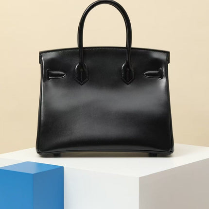 HM 26S BIRKIN BAG 30 IN BLACK CALFSKIN SILVER BUCKLE