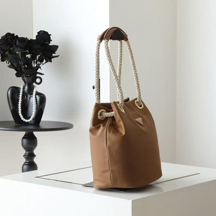 PRADA 26S BUCKET BAG IN BROWN RENYLON