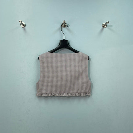 MIU MIU 26S CROPPED TANK TOP IN BEIGE GINGHAM COTTON