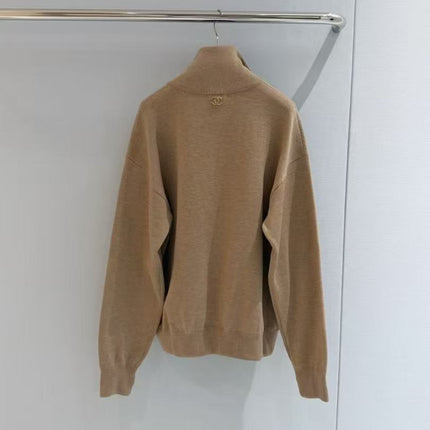 CHANEL 26S HALF-ZIP KNIT SWEATER IN BEIGE WOOL