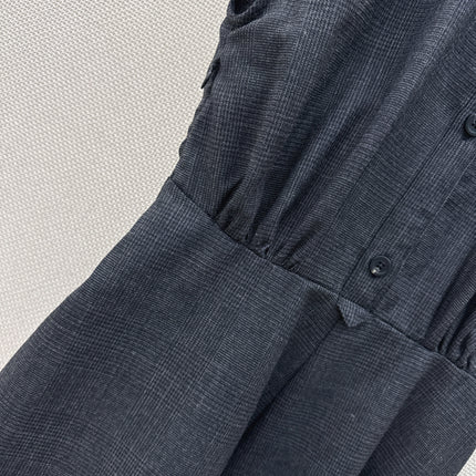DIOR 26S SLEEVELESS FLARED SHIRT DRESS IN DARK BLUE LINEN BLEND