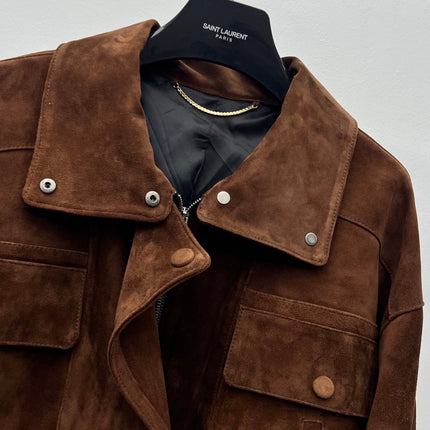 YSL 26S SUEDE MULTI-POCKET JACKET IN BROWN SUEDE