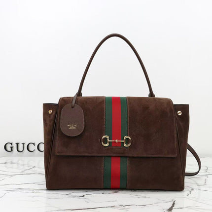 GUCCI 26S SHOULDER BAG 37 IN BROWN SUEDE WITH WEB STRIPE