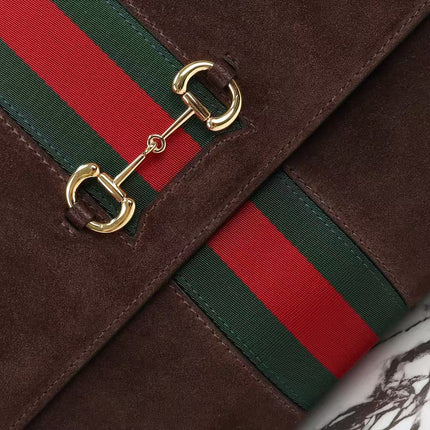 GUCCI 26S SHOULDER BAG 37 IN BROWN SUEDE WITH WEB STRIPE